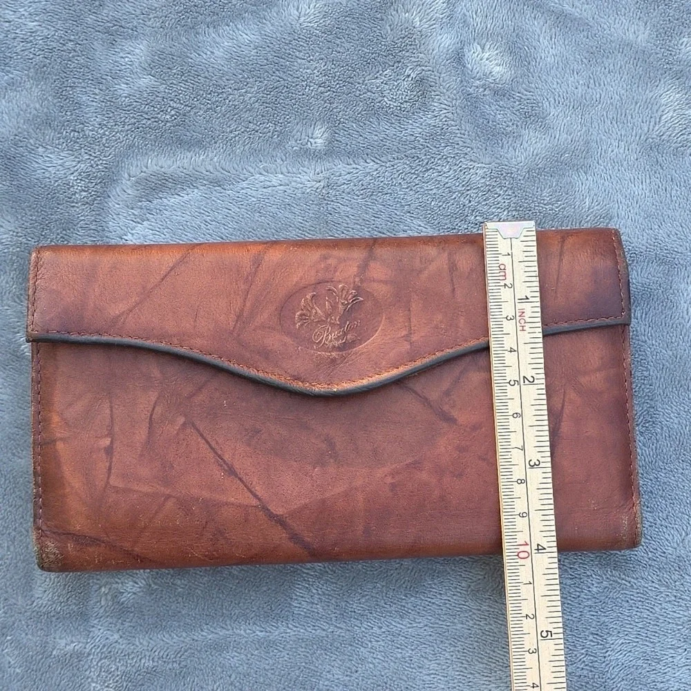 Vtg Buxton Leather‎ Unisex Pocket Book Change Purse Tan Folding Card Storage